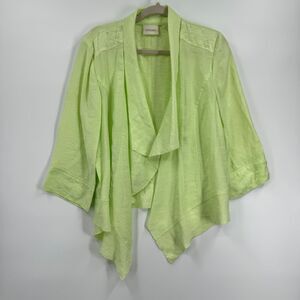 Chico's 2 US Large Drape Front High-Low Jacket Shimmer Open Front Cardigan Green
